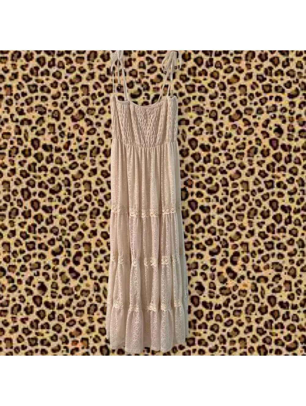 Size M Forever 21 Cream Lace Smocked Maxi Dress Cottagecore Fairycore